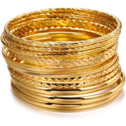 16Pcs Gold Bangle Bracelets for Women - Multi Layer Stackable Textured Bracelets Boho Jewelrys Set.