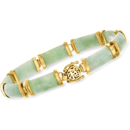 Ross-Simons Jade Good Fortune Bracelet in 18kt Gold Over Sterling