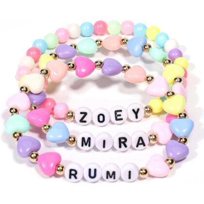 AICase for Kpop Demon Hunters Merch Rumi Zoey Mira Inspired Bracelets 3 Pcs Stackable Stretch Friendship Beaded Bracelets for Huntrix k pop Costume Outfit Merchandise Jewelry Gifts for Fans Women_1
