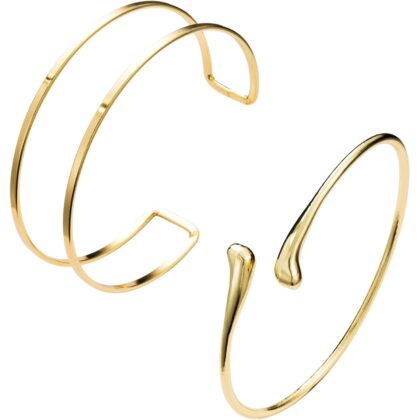 2Pcs Gold Arm Cuff Jewelry for Women Upper Arm Bracelet Bangle Open Adjustable Cuff Bracelet Minimalist Armband Stackable Jewelry for Summer Beach