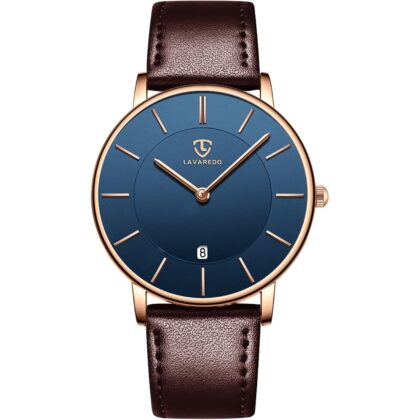 L LAVAREDO Watch for Men, Extremely Thin Mens Watches Minimalist Analog Men's Leather Wrist Watches with Time/Date, Birthday Gift for Men Boyfriend