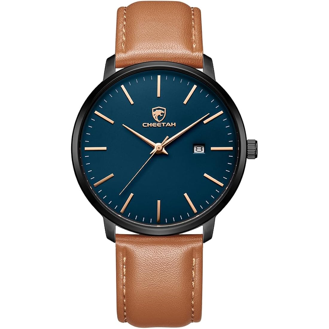 CHEETAH Minimalist Waterproof Quartz Watches for Men with Leather Strap, Auto Date