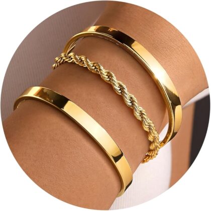 Gold Bracelets for Women Non Tarnish Dainty 14K Gold Plated Bangle Cuff Bracelets Stack for Women,Waterproof Stackable Bracelet Gold Jewelry Trendy Gifts Adjustable