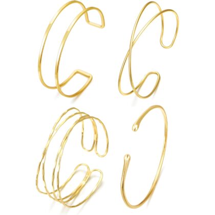 BROCC 4PCS Arm Cuff Jewelry for Women, Gold Arm Cuff Upper Arm, Minimalist Arm Cuff Bracelet, Upper Arm Cuff Bangle, Adjustable Coil Armband Set Jewelry