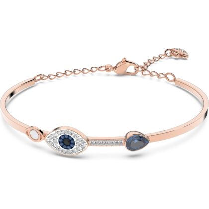 Swarovski Women's Symbolica Evil Eye Bangle Bracelet, Blue Crystal, Mixed Metal Finish, Medium