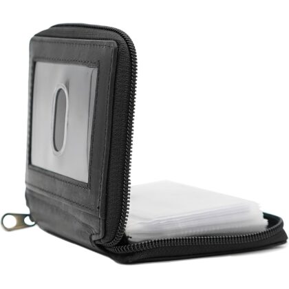 ag wallets Mens Zip Around Leather Wallet with Inserts (Black)