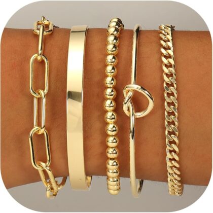 Gold Plated Bracelets for Women Stack,Bangle Cuff Bracelet Set Non Tarnish Jewelry for Women Trendy