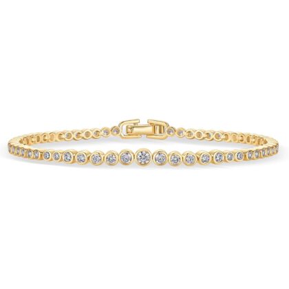 PAVOI 14K-18K Gold Plated Simulated Diamonds Bezel Set Tennis Bracelets for Women - Cubic Zirconia Stones Trillion Trinity Radiant Cut Round Pear Heart Statement Bride Gold Bracelet Stack - Sizes 6.5-7.5 Inch