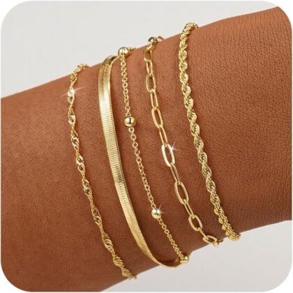 BERISO Gold Bracelets for Women, Elegant Adjustable 14K Gold Plated Bracelet for Women, Trendy Minimalist Dainty Gold Bracelet for Everyday Wear