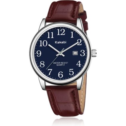 Watch for Men, Easy Reader Unisex Analog Quartz Waterproof Wristwatch with Date and Leather Band, Casual Simple Fashion Mens Watches Gift