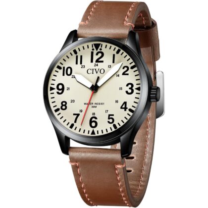 CIVO Analog Wrist Watches for Men: Waterproof Stainless Steel Mens Watches - Silver Watch with Easy Read Dial Men's Watch for Gift