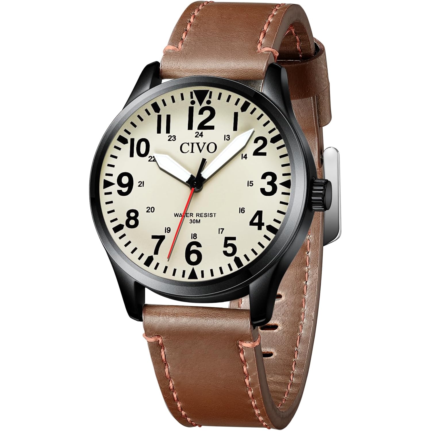 CIVO Analog Wrist Watches for Men: Waterproof Stainless Steel Mens Watches - Silver Watch with Easy Read Dial Men's Watch for Gift
