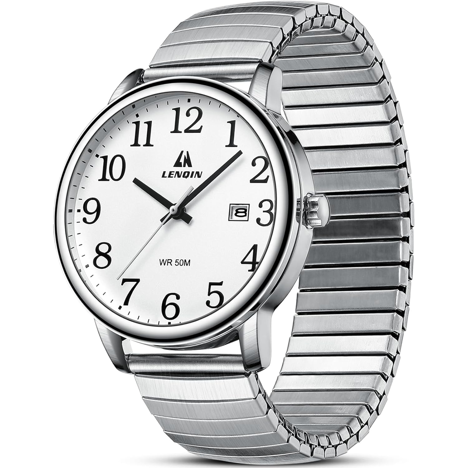 LN LENQIN Mens Watches Easy Read Analog Quartz Sport Waterproof Watch for Men with 38mm Stainless Steel Expansion Band and Glow Dial
