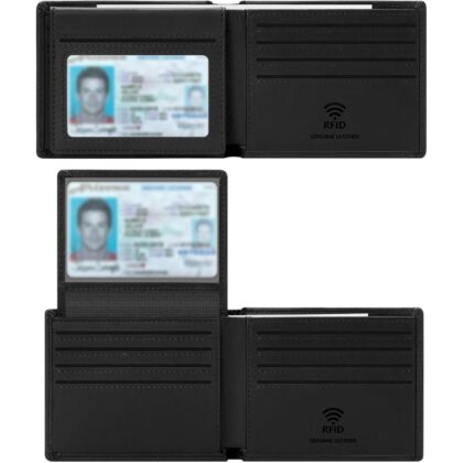 Travelambo Genuine Leather Wallet for Men with Gift Box - Handmade Bifold Stylish - Mens Wallets Rfid Blocking with 2 ID Windows