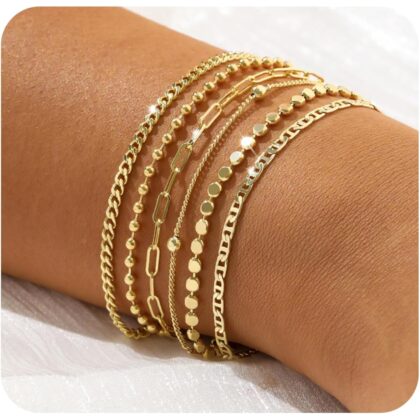 Dainty Gold Bracelets for Women - Waterproof Stackable Gold Bracelet Stack Set - Perfect for Stylish Women