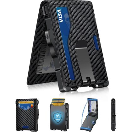 Wallet for Men, Minimalist Slim Mens Wallet with Money Clip, RFID Blocking Smart Pop Up Card Wallet with ID Window, Compact Bifold Wallet, Metal Aluminum Credit Card Holder