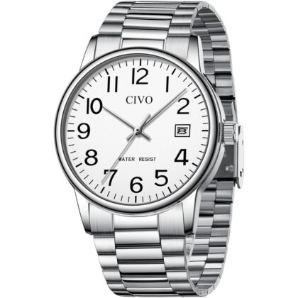 CIVO Watches for Men Analog Quartz: Waterproof Watch with Numeral Dial Easy to Read - Black Dress Mens Wrist Watch Stainless Steel - Gifts for Husband Father at Birthday Anniversary