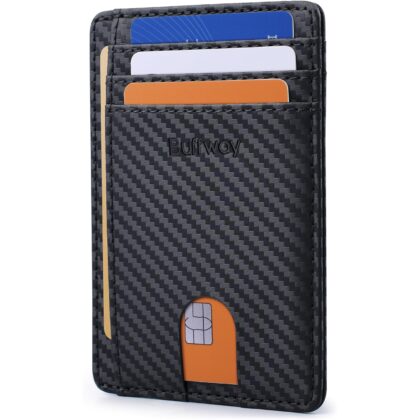 Buffway Slim Minimalist Front Pocket RFID Blocking Leather Wallets for Men and Women - Carbon Fiber Black
