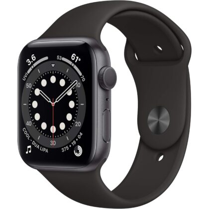 Apple Watch Series 6 (GPS, 44mm) - Space Gray Aluminum Case with Black Sport Band (Renewed)