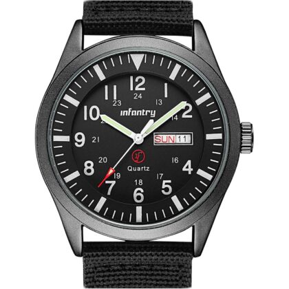 Infantry 5ATM Waterproof Mens Military Tactical Field Watch, Date & Day 12/24Hr Display Watches for Men, Casual Quartz Wristwatch with Nylon Strap