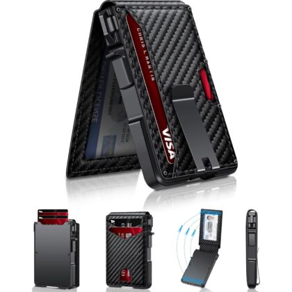 Wallet for Men, Mens Minimalist Wallet 9-13 Cards, Slim Compact Wallet with Money Clip & ID Window, RFID Blocking Smart Pop Up Card Wallet, Metal Aluminum Credit Card Holder Bifold Wallet