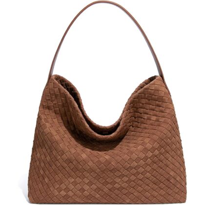 Women's Braided Leather Tote Bag Stylish Suede Hobo Shoulder Bag with Woven Details