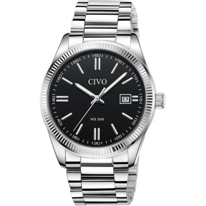CIVO Analog Mens Watches Silver: Wrist Watches with Date Easy to Read - Dress Stainless Steel Watch for Men Gifts for Husband Father at Birthday Anniversary