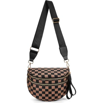 Checkered Crossbody Bag Spacious Bum Bags for Women Nylon Crossbody Fanny Packs Checkered Purse Belt Wallet