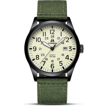 LN LENQIN Mens Watches Unisex Military Sport Nylon Strap Stylish Luminous Fashion Analog Quartz Watch for Men Waterproof Army Tactical Casual Wristwatch