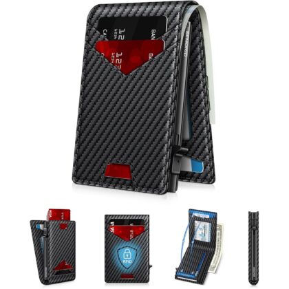 Wallet for Men Wallet with Slim Pop Up Card Holder for 12-14 Cards, RFID Blocking Bifold Minimalist Smart Wallet, Credit Card Holder with ID Window & Cash Slot, Compact Metal Card Case, Gifts for Men