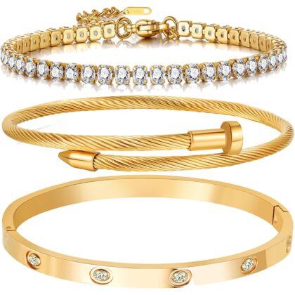 A D. ALLEN & DANMI. 18 K Gold Plated Love Bangle Bracelet Set Flexible Wide Wristband Bangle Bangle Set for Love