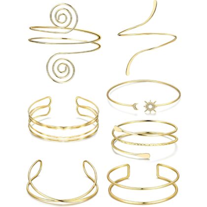 7 Pcs Arm Cuff Jewelry for Women Upper Arm Cuff Bangle Band Armlet Adjustable Arm Cuff Bracelet