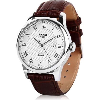 Mens Leather Band Quartz Watch, Men's Analog Business Working Roman Numeral Casual Waterproof Watches with Calendar Date Daily Dress Fashion Wristwatch - Brown
