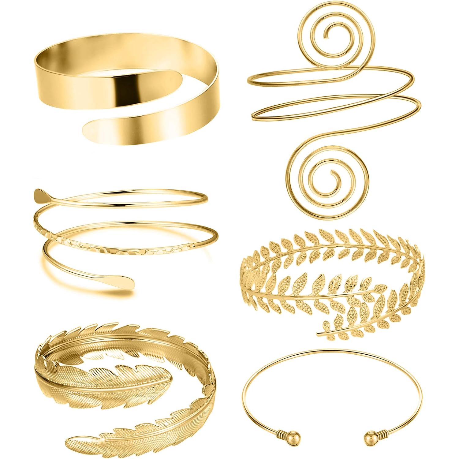 RIOSO 6 Pieces Arm Cuff Upper Arm Band Cuff Bracelet Bangle for Women Adjustable Armband Set