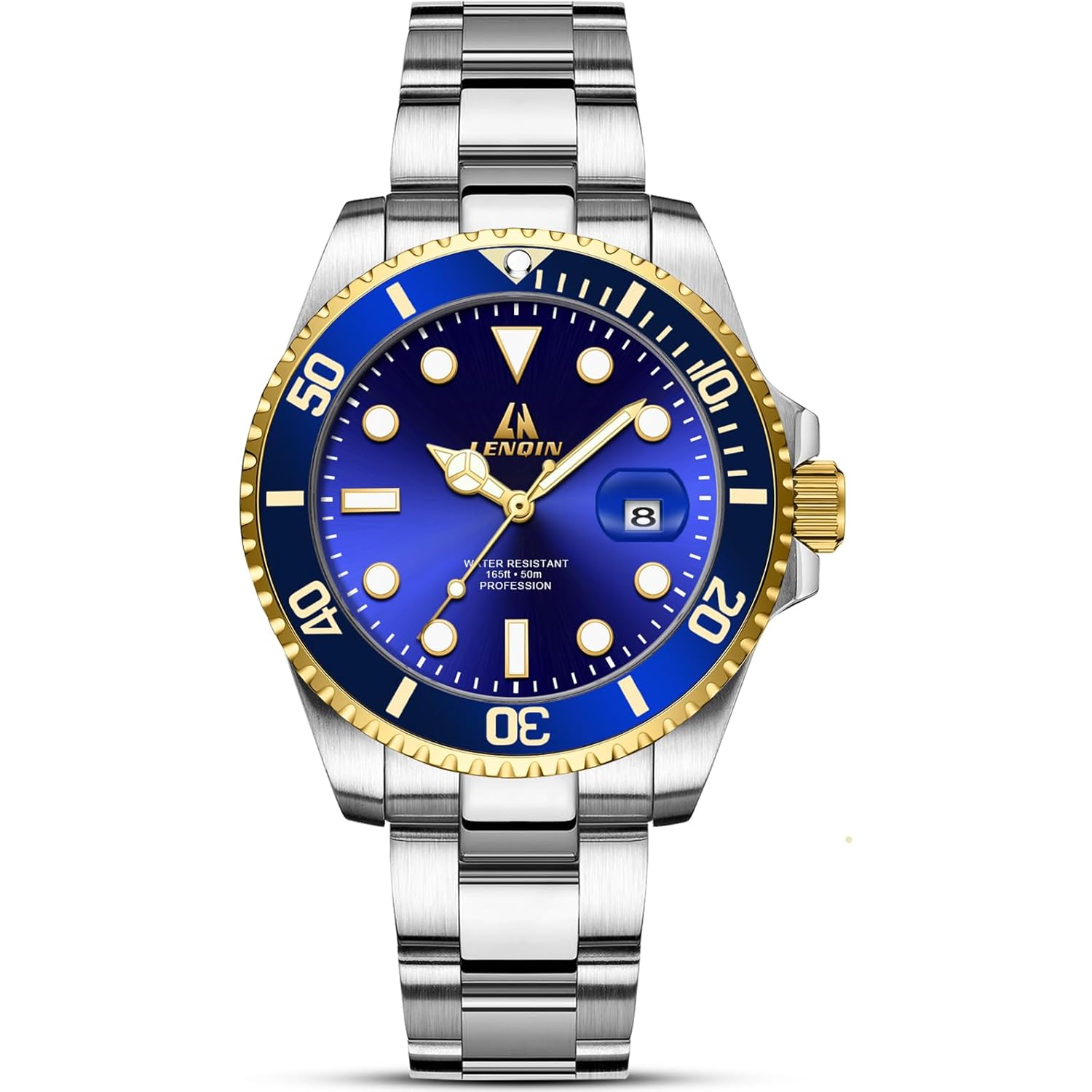 LN LENQIN Mens Watches Stainless Steel Waterproof Analog Quartz Watch for Men with Date Luminous Fashion Wristwatch