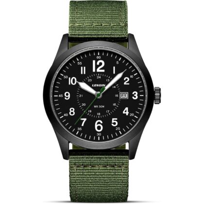 LN LENQIN Mens Watches Military Watch Sport Analog Quartz Waterproof Wrist Watch for Men with Date Luminous Army Tactical Field Casual Nylon Band