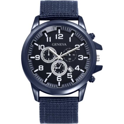 JewelryWe Men Tactical Field Watch: Quartz Analog Nylon Strap Luminous Hands Arabic Numerals Three‑Subdial Decor Wristwatch for Outdoor Sport