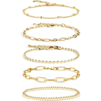 Waterproof Gold Chain Bracelet For Women Non Tarnish,14K Gold Plated Stainless Steel Link Dainty Bracelets Stake Layered Bracelet Set Hypoallergen Gold Jewelry