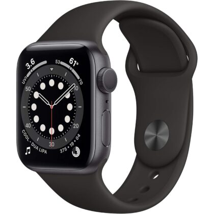 Apple Watch Series 6 (GPS, 40mm) - Space Gray Aluminum Case with Black Sport Band (Renewed)