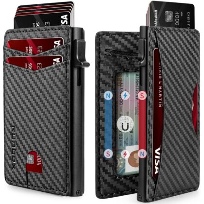 Slim Card Wallet for Men with ID Window – Minimalist RFID Wallet, Pop-Up Function, Ultra Thin Design, Metal Business Card Case Holds 8+ Cards, Gifts for Men, Men's Accessories