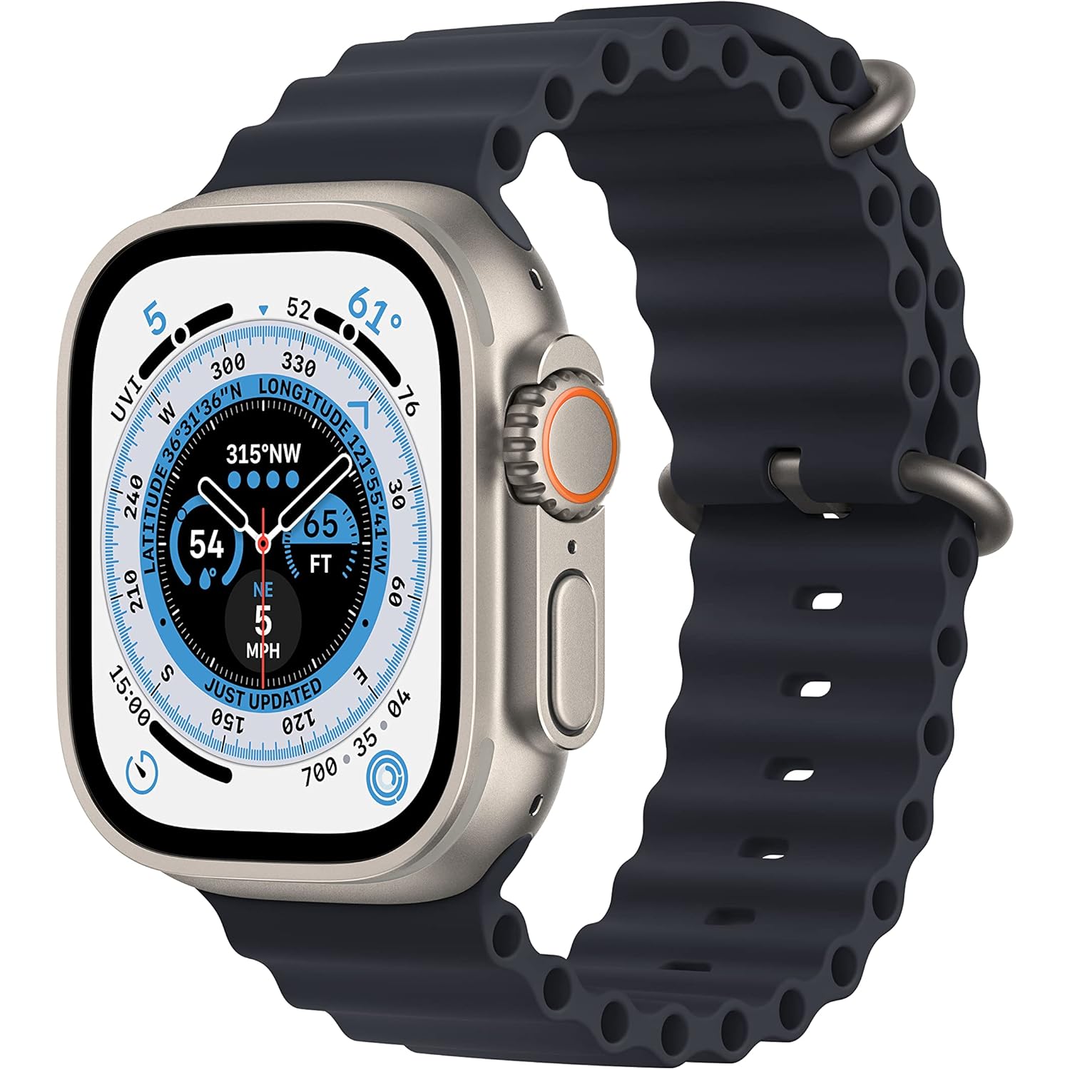 Apple Watch Ultra [GPS + Cellular 49mm] Titanium Case with Midnight Ocean Band, One Size (Renewed)
