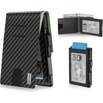 Wallet for Men - Pop Up Case, Cash Slot, and Credit Card Slot - Slim Aluminum Wallet with RFID Blocking, Minimalist Leather Wallet Front Pocket with ID Window (Carbon Fiber)