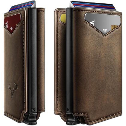 BULLIANT Men Wallet Leather Wallet Card Holders Money Clip for Men 10Cards-Magnetic Flip on Metal Case