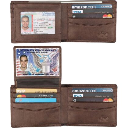 Wallet for Men-Genuine Leather RFID Blocking Bifold Stylish Wallet With 2 ID Window