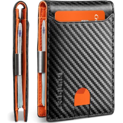 RUNBOX Slim Wallets for Men - Leather Money Clip Mens Wallet - RFID Blocking Front Pocket Bifold Wallet - Thin Credit Card Holder with Gift Box