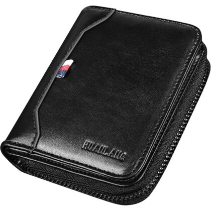 HUANLANG Mens Wallet RFID Blocking Multi Card Holder Wallets for Men Bifold Wallet with Zipper Small Men's Leather Wallet