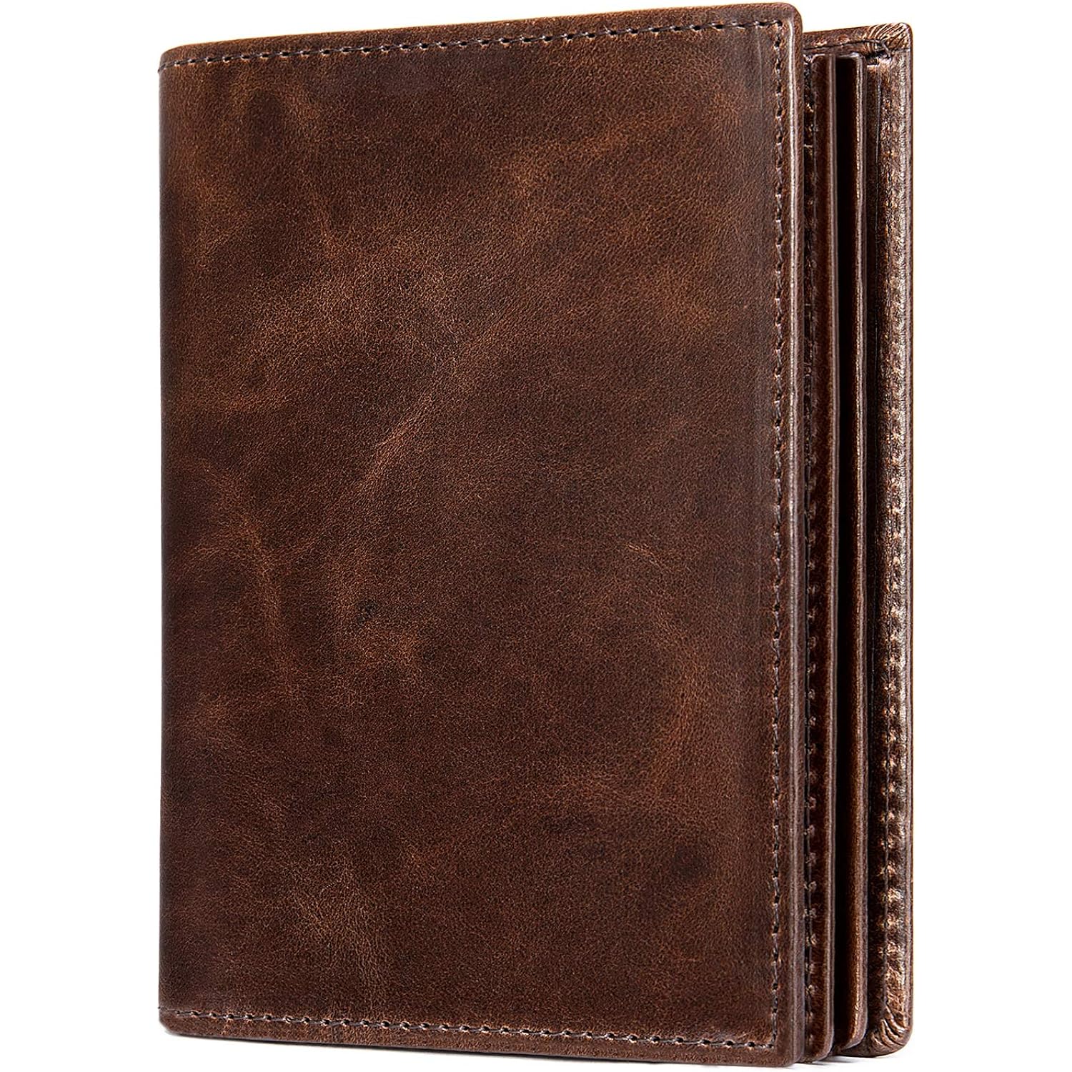 Mens Leather Bifold RFID Vertical Wallet Extra Large Capacity Card Holder with 16 Slots and ID Window