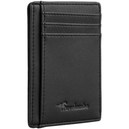 Travelambo Front Pocket Minimalist Leather Slim Wallet RFID Blocking Medium Size