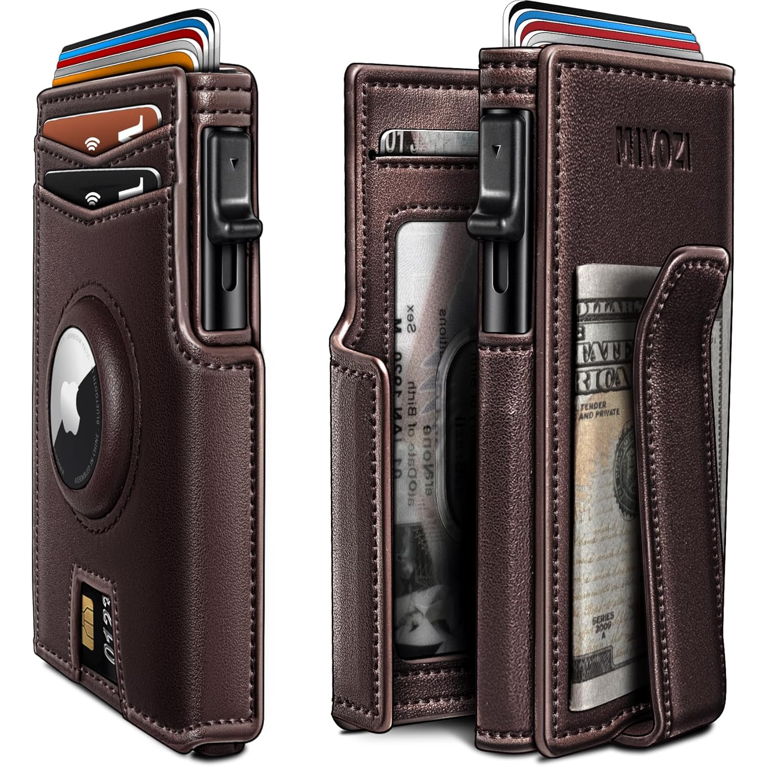 Airtag Wallet for Men,with Money Clip 10 Cards Metal Case Smart Slim Pop Up Credit Card Holder Flip with Magnetic Closure RFID Blocking wallet with Gift Box