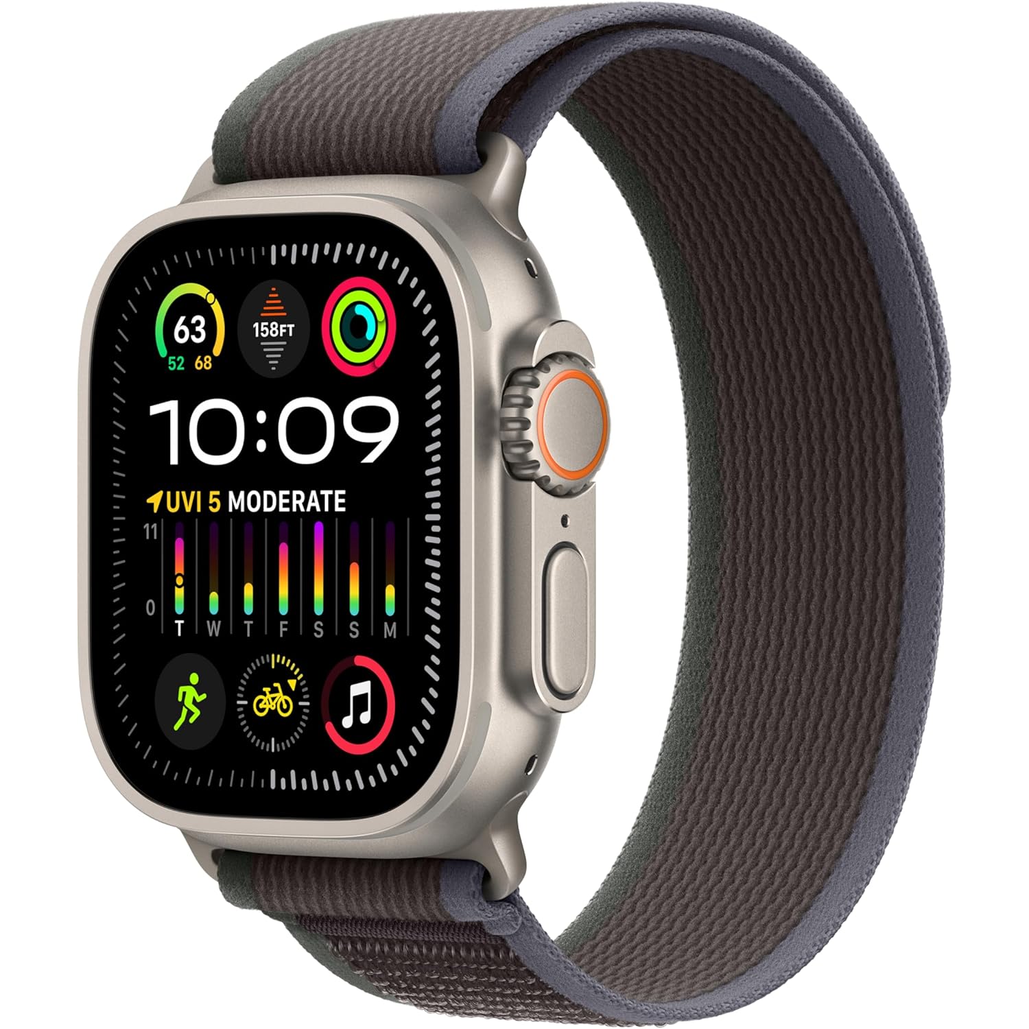 Apple Watch Ultra 2 [GPS + Cellular 49mm] Smartwatch with Rugged Titanium Case & Blue/Black Trail Loop S/M. Fitness Tracker, Precision GPS, Action Button, Extra-Long Battery Life